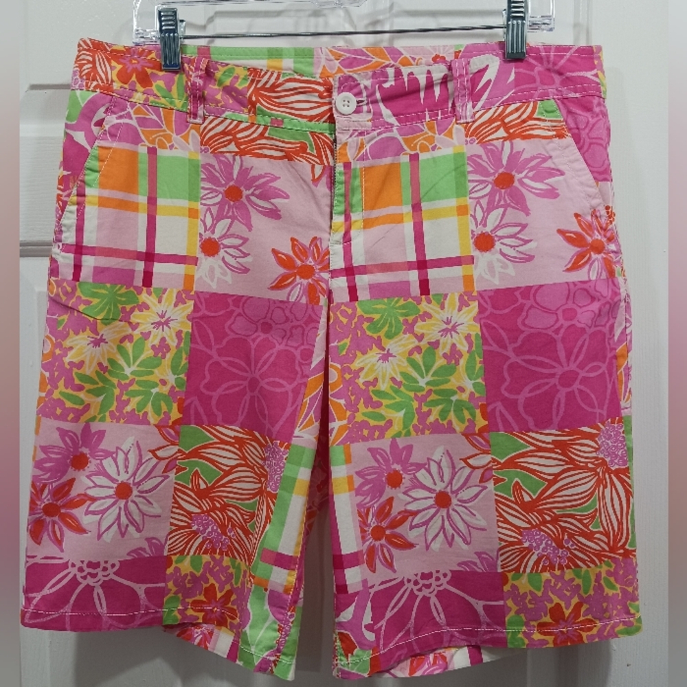 Lilly Pulitzer Pink Floral Patchwork Bermuda  Shorts 12